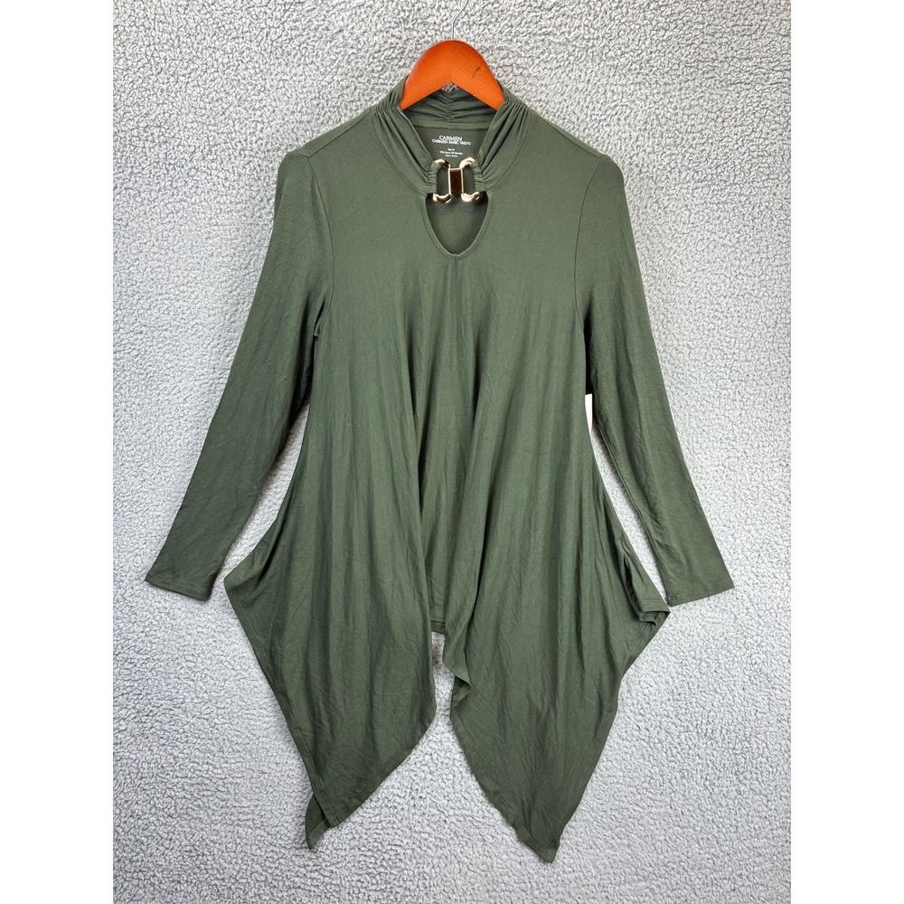 Carmen Marc Valvo Asymmetric Tunic Top Womens M Green Cutout Contemporary NWT